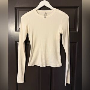 SKIMS Cotton Ribbed Tee Long Sleeve Shirt Marble Ivory Medium M Off White Cream